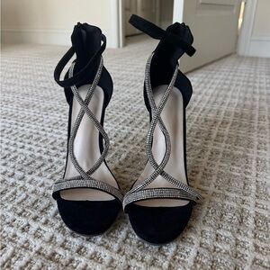 Elegant Black Suede and Silver Women's Heels